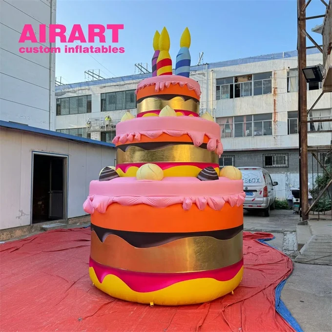 Three-layer decorated inflatable cake, custom inflatable birthday cake for outdoor party