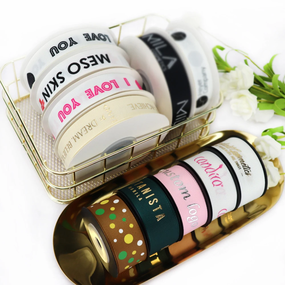 custom logo ribbon 6mm to 100mm gold silver foil grosgrain ribbon custom printed