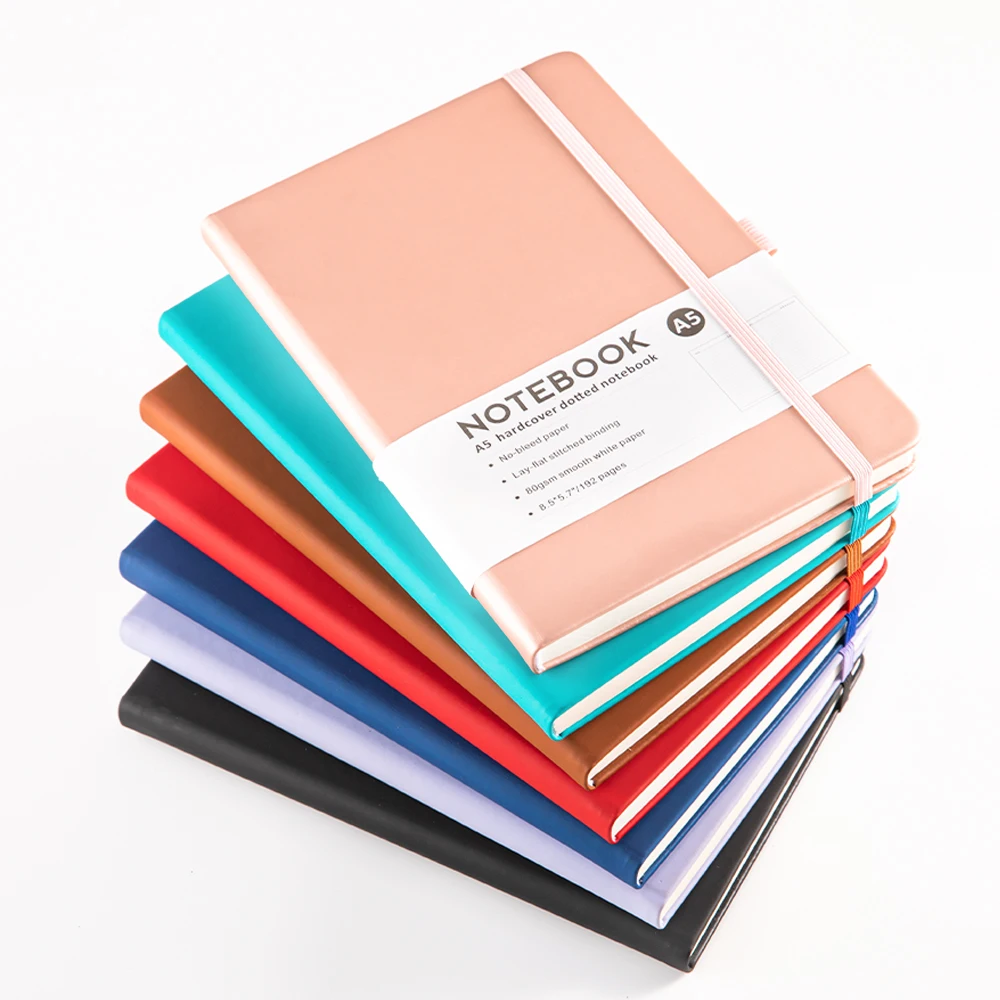 Customized logo A5 A6 B5 Hard Leather Cover Daily Planning with Elastic Band Paper Planning Notebook