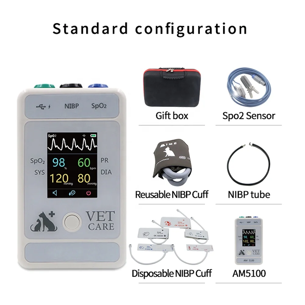 Pets Portable Vet Medical Multi-parameters Etco2 Veterinary Patient Monitor for Animals: 1set/case