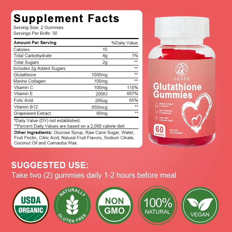 Private Label Glutathione Gummies Collagen Anti-aging L-glutathione Gummies Supplement Brightening Skin Whitening