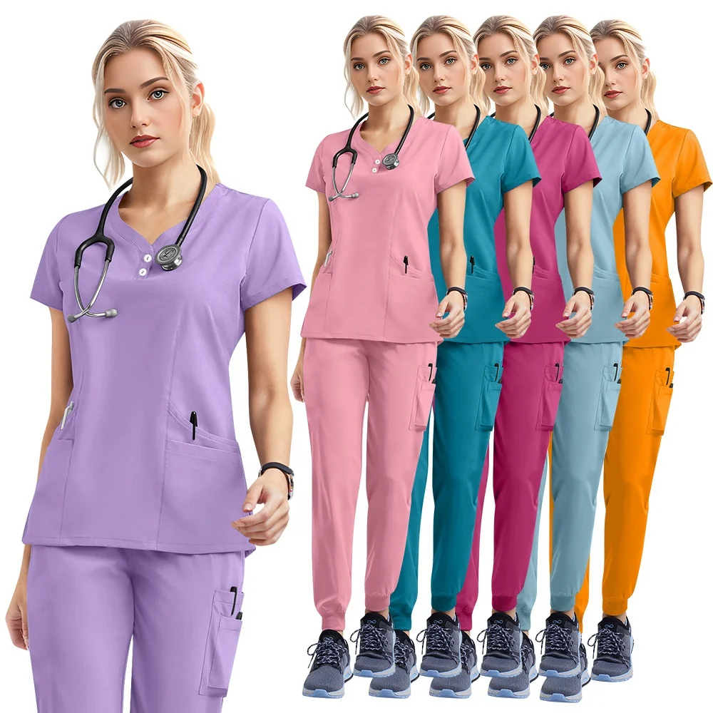 Unisex Medical Uniforms High Quality Summer Quick Dry Cleaning Scrubs Thin Elastic Hand Drawn Clothes Doctors Nurses Work Staff