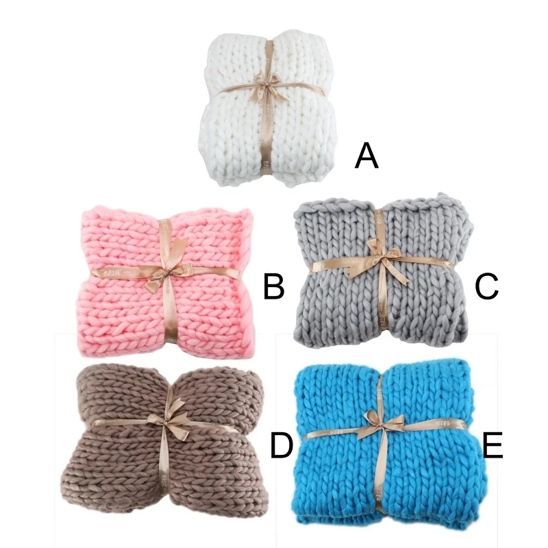 Wholesale chunky weighted giant yarn big knitted zhejiang blankets sthick wool cable knit throw blanket