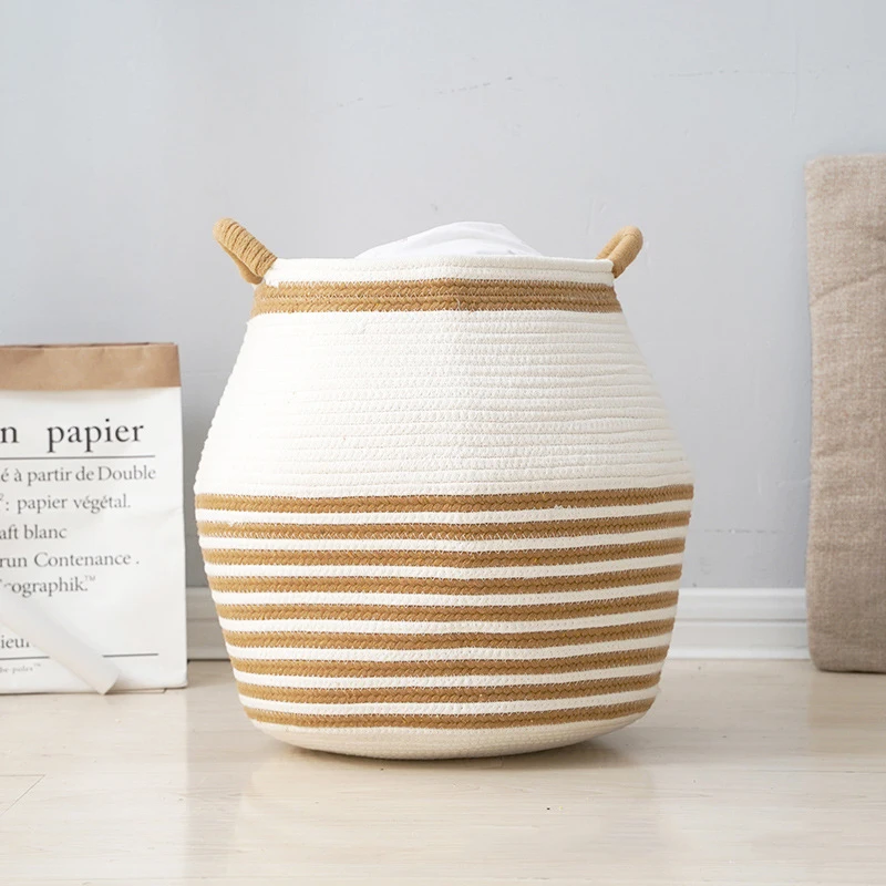 Huayang foldable bathroom laundry organizer cotton rope woven laundry basket