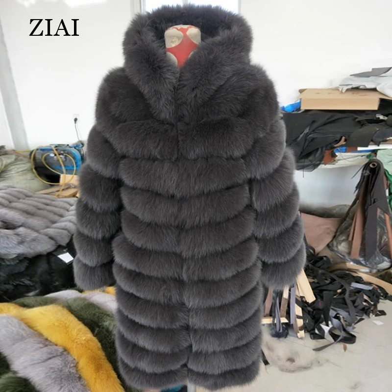 Hot selling fashion genuine long fur coats winter customized european style fur jackets women real fox fur hooded coat