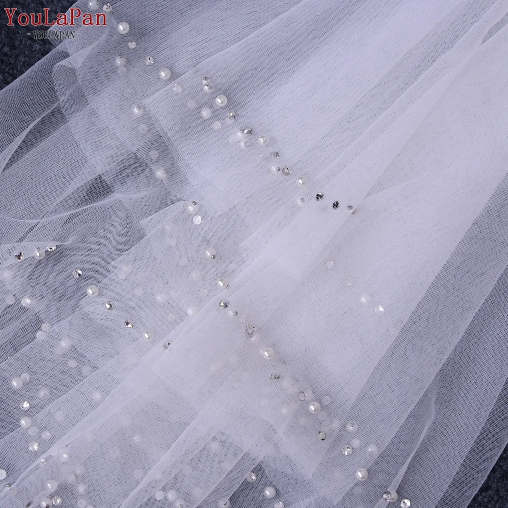 YouLaPan VG27B Wholesale Women Bolero Rhinestone Pearl Thread Round Neck Pullover Cover Up Bridal Wedding Dress Tulle Shawl Cape
