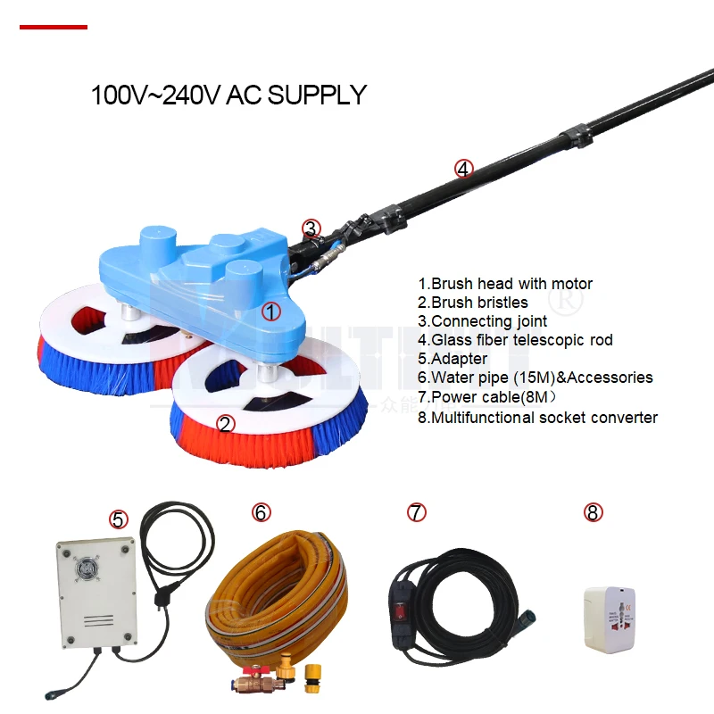MULTIFIT Solar Panel Cleaning Brush Water Fed Pole Window Cleaning Telescopic Pole 3.5m 5.5m 7.5m Electric Brush
