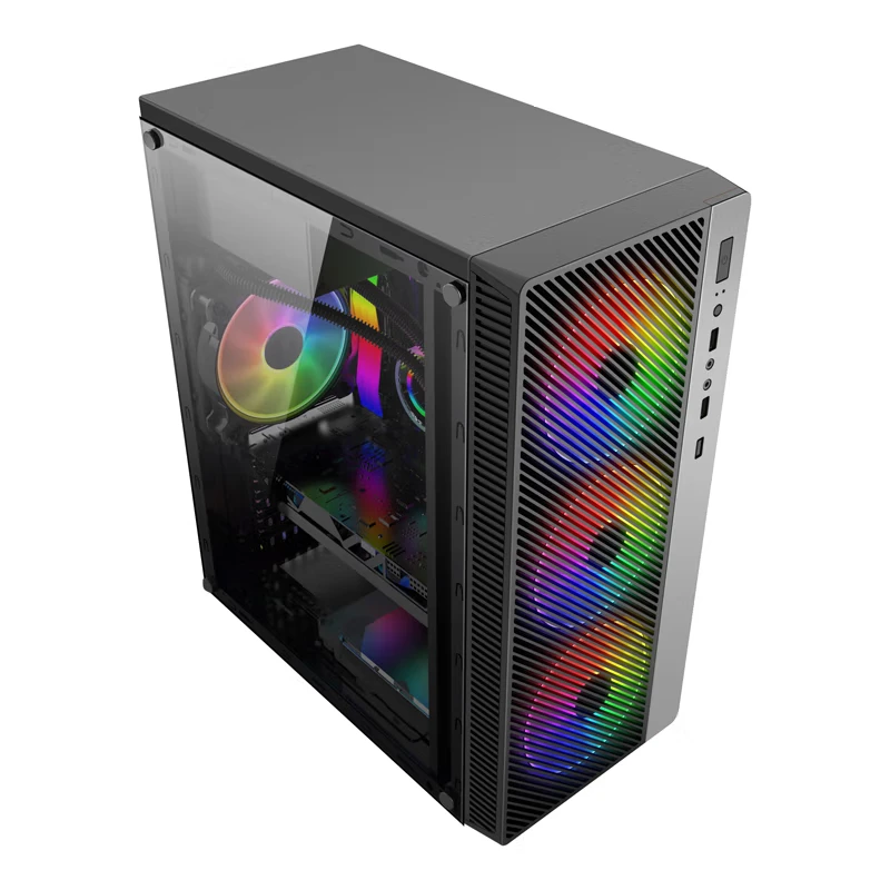 Lovingcool Hot Sales ATX/M-ATX Computer Case PC With Tempering Glass Computer Cases With Striped Face Plate in Fashion