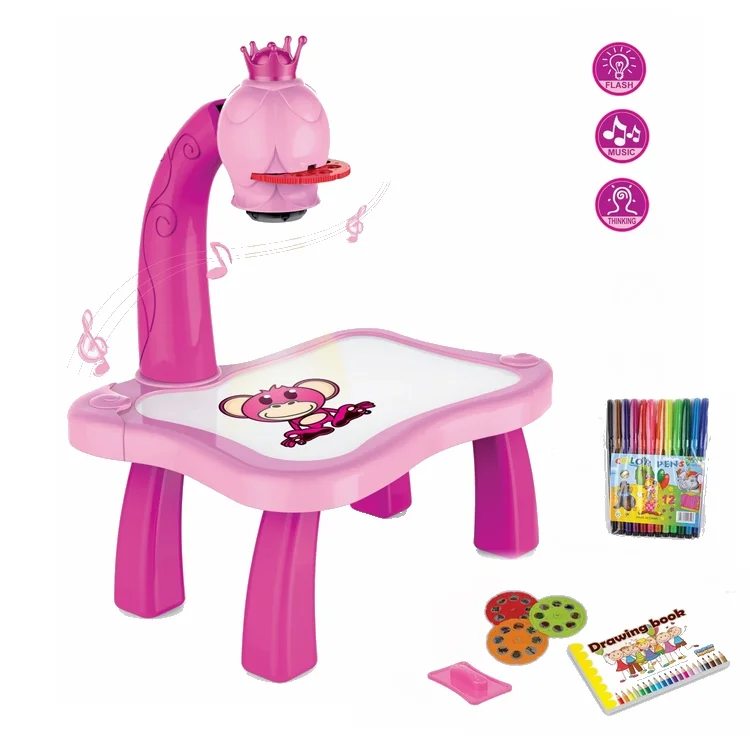 Child projector drawing board  with music learning projection painting table for kids (1600234181769)