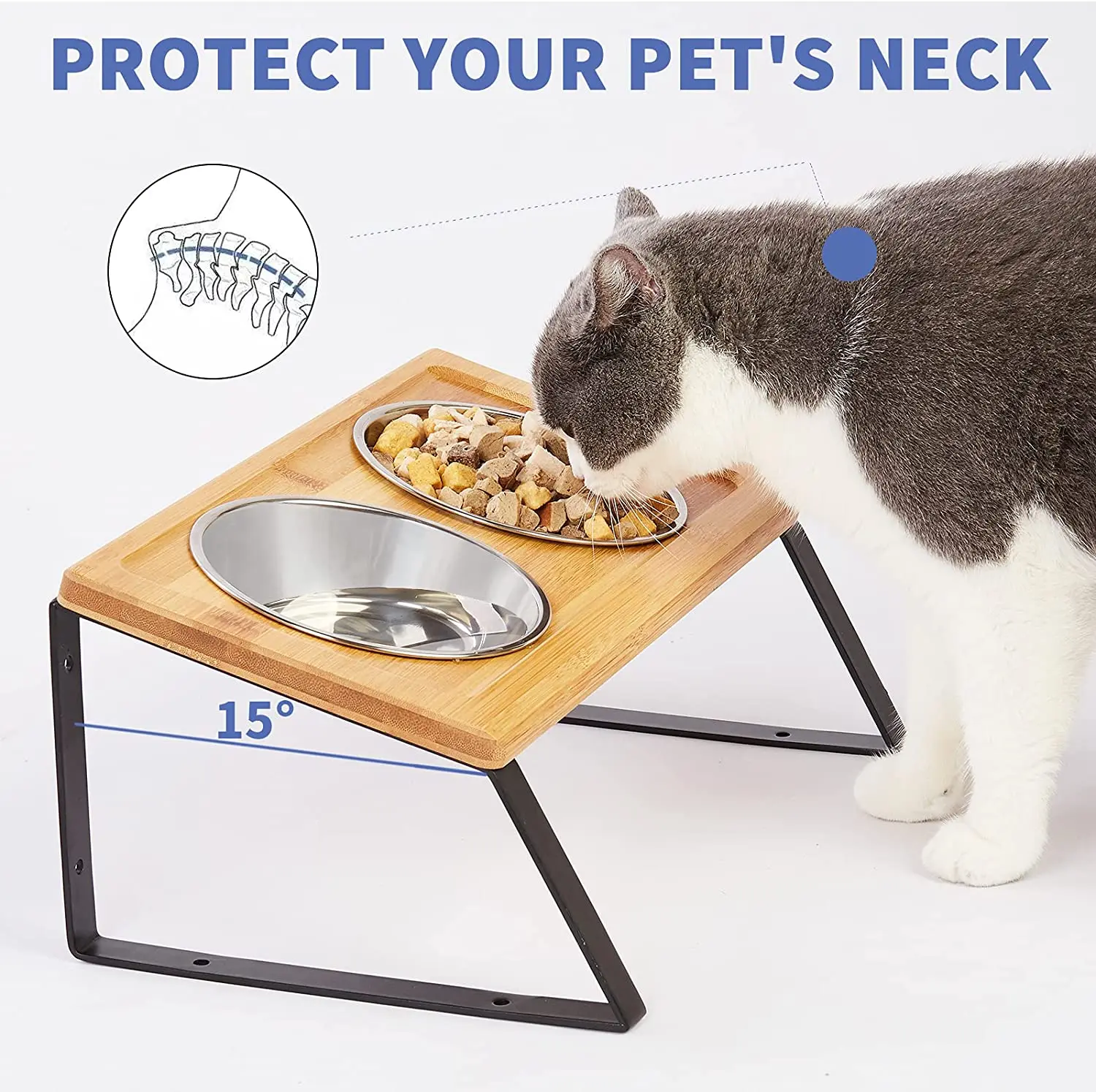 voerbak honden eetbakje Hot Sale Dog Food Stand Elevated Dog Food Bowl Bamboo Wood 15 Tilted Raised Pet Bowls