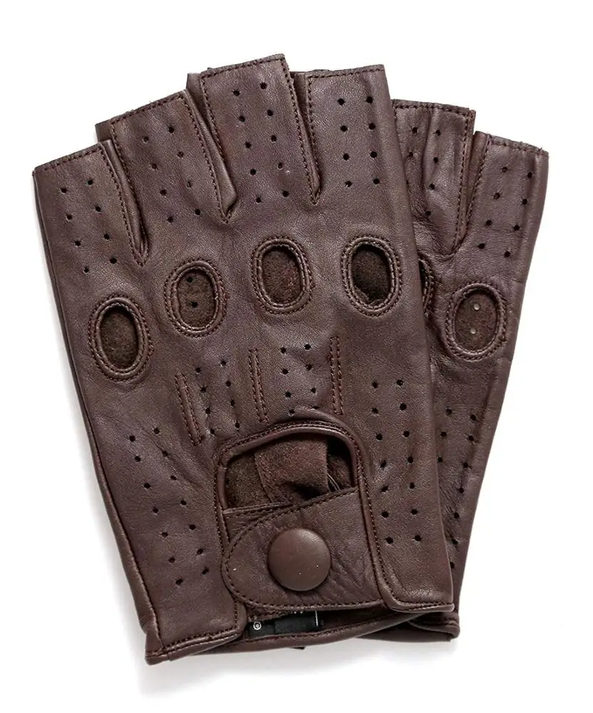 Mens fingerless breathable gloves made of genuine leather sheepskin cowhide with customized designs & logo