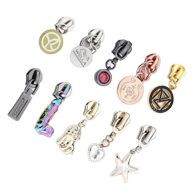 2023 fashion style Garment Metal Zipper Pull with Custom Logo Do Your Own Brand Leather Zipper Pull Leather