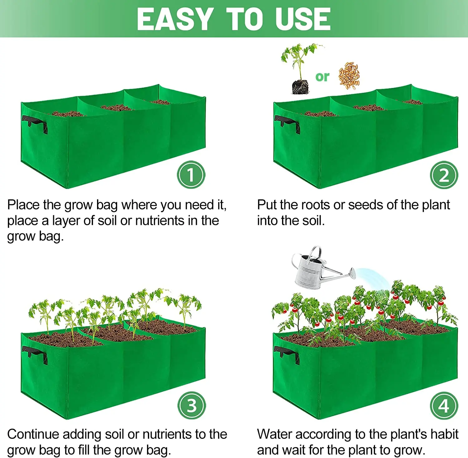 Large Fabric Pots Raised Planting Beds Non-woven Garden Grow Bags With 3 Compartments,Heavy Duty Rectangle Planter
