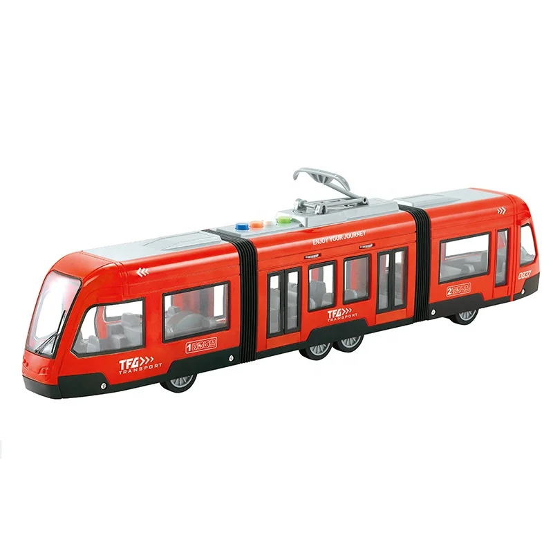 QS Cheap Price Kids Open Door Car Light Music Inertial Tram Model Train 1/16 Friction Toy Vehicle Toys For Sale