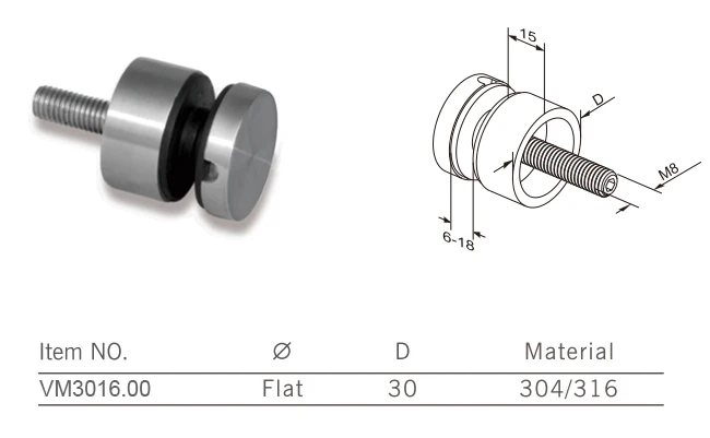 High Quality Heavy Duty Glass Balustrade Railing Side Mounted U Channel Spigot Indoor/Outdoor Stainless Steel Standoff