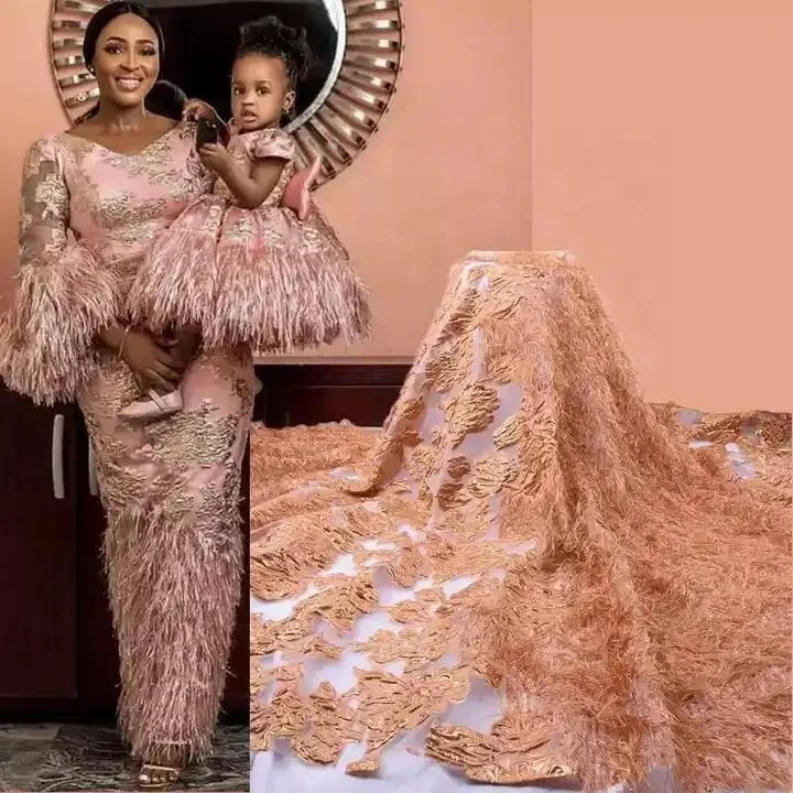 1789 High Quality Nigerian Jacquard Lace Fabric With Feather African Embroidery Brocade Fabric Organza Lace For Garment