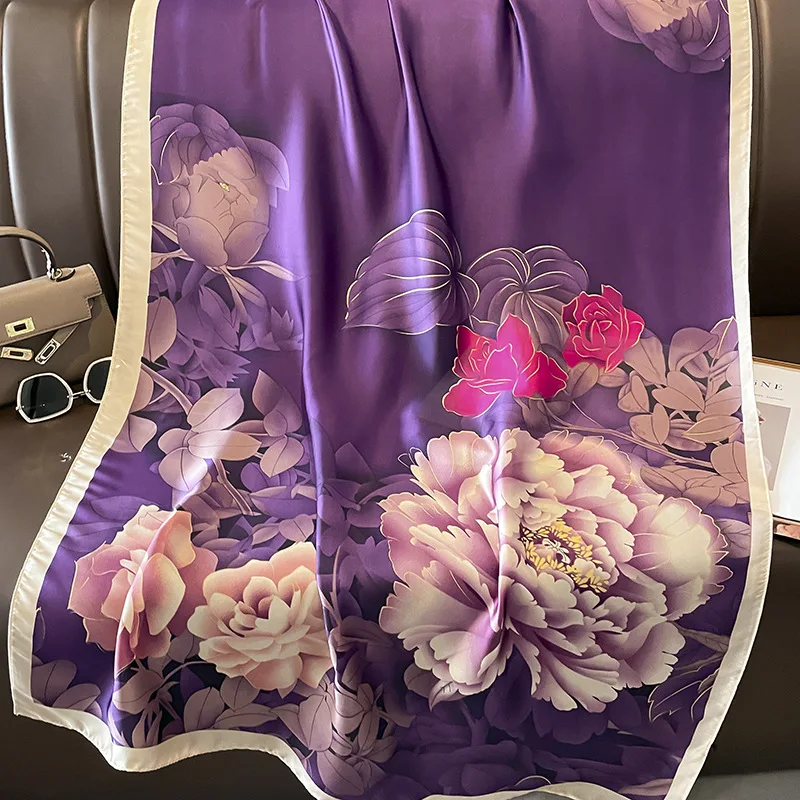 Fashion 180*90cm Silk Scarf Foulard Bandana 2024 Long Scenery Printed Scarf Silk Luxury Shawl