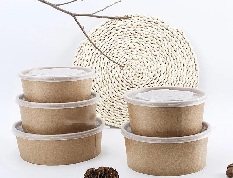 disposable kraft paper bowl paper to go food packaging paper container on sale