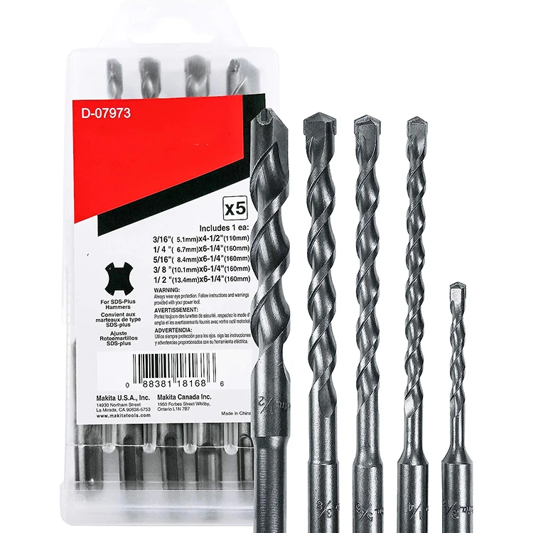 5 Pcs SDS Plus Carbide Tipped Rotary Hammers Drill Bit Set For Concrete Masonry
