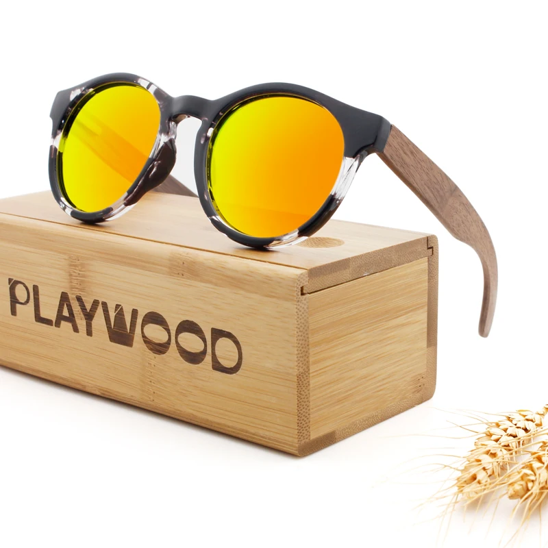 Солнцезащитные очки унисекс в круглой деревянной оправе, поляризационные солнцезащитные очки из бамбука, Модные Винтажные Солнцезащитные очки