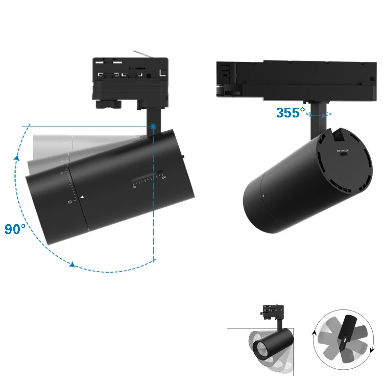 Nordic Commercial Antique Shop Moving Head Rail 3 Phases Pro 25w 30w Cob Focus Adjustable Zoomable Museum Led Track Light