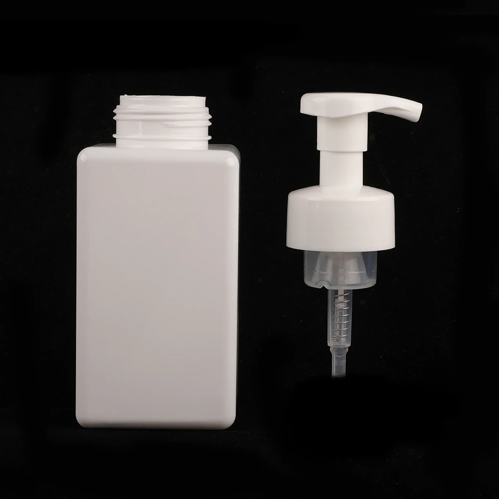 Spot stock low moq all white square 450ml PET plastic foam bottle,empty foam pump bottles,foaming soap dispenser pump bottle
