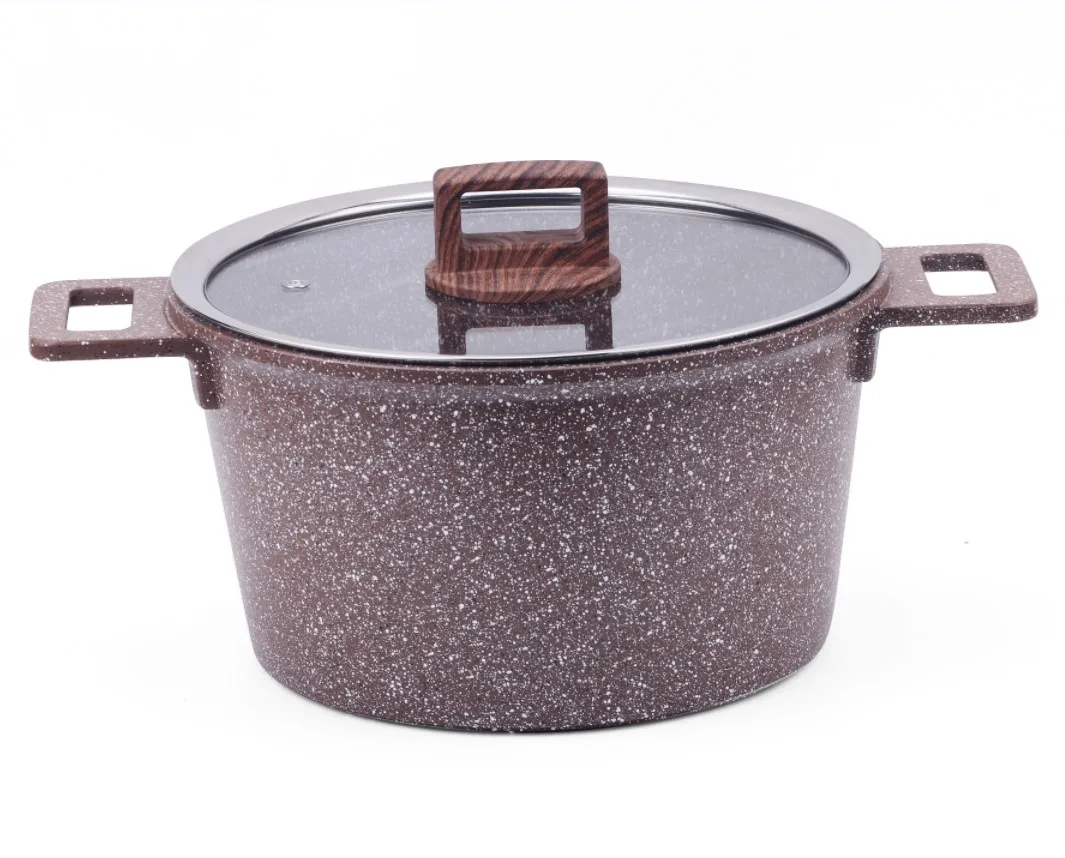 MGC Kitchen Cookware Set German Bevel Series 20/24/28cm Soup Pot Brown Color Granite Flat Lid