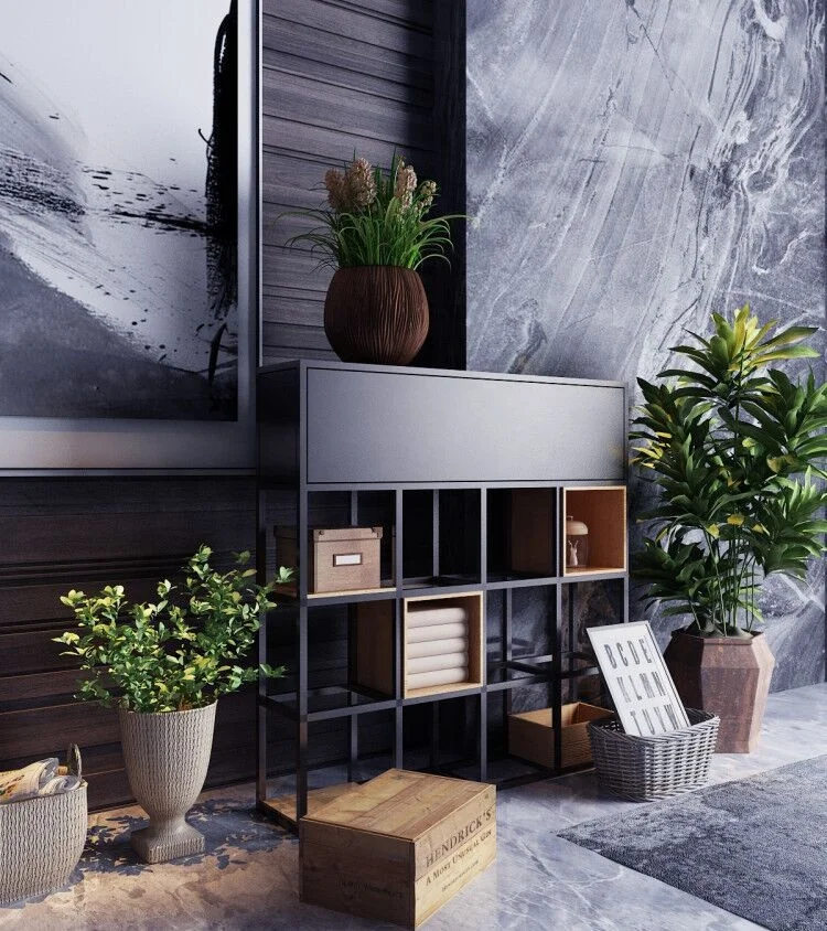 Storage cubic wooden and metal industrial bookshelf for home living room furniture