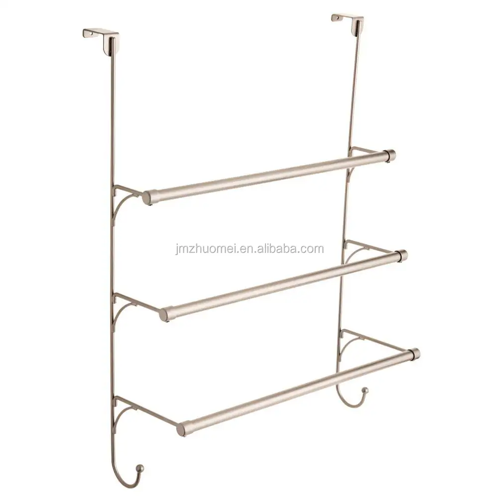 
Bathroom Flat Nickel Over the Door Triple stainless steel expandable towel rack with Hooks 