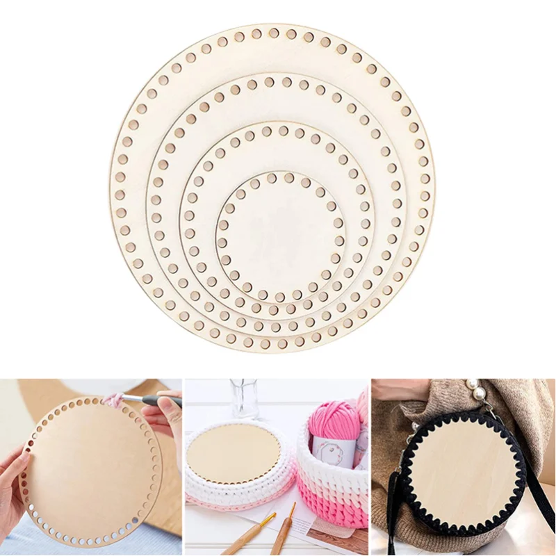 Round laser cutting wood chips unfinished blank board crochet basket wood bottom