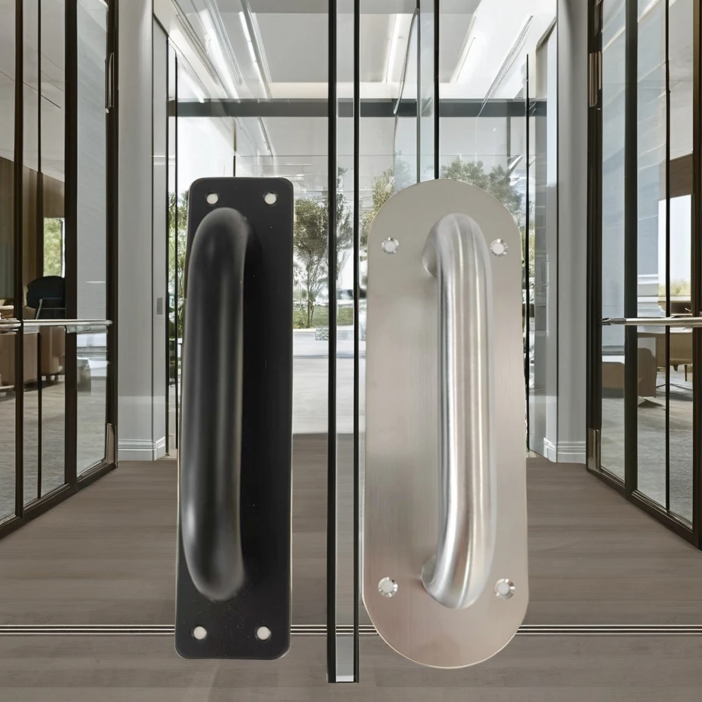 Custom Good Powder Coated Steel Aluminum Gate Door Handle Home Office Hotel Barn Door Stainless Steel Push Pull Handle Plate