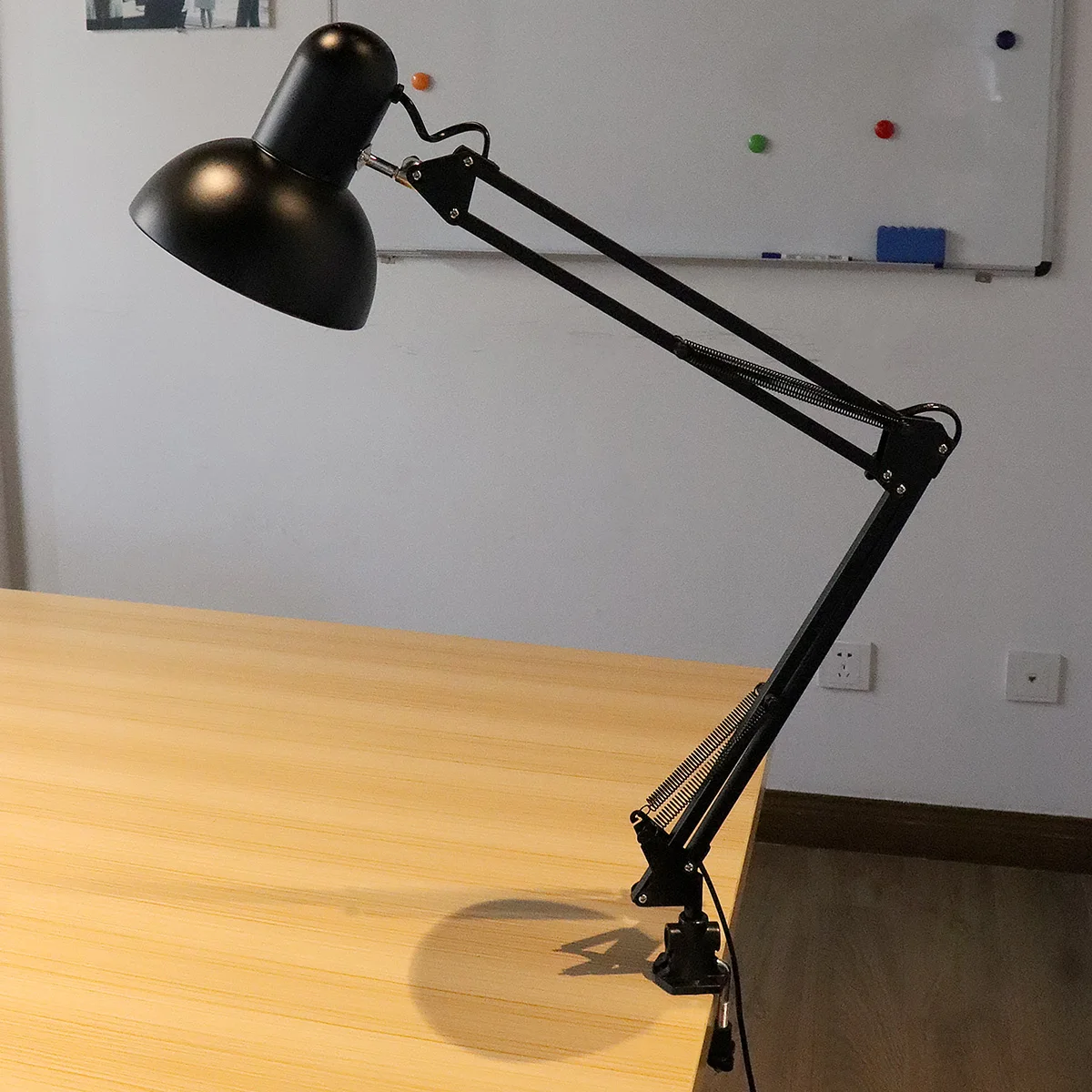 Black Flexible Swing Arm Clamp Mount Desk Lamp with Base and Key Switch Support Bulb for Home / Office