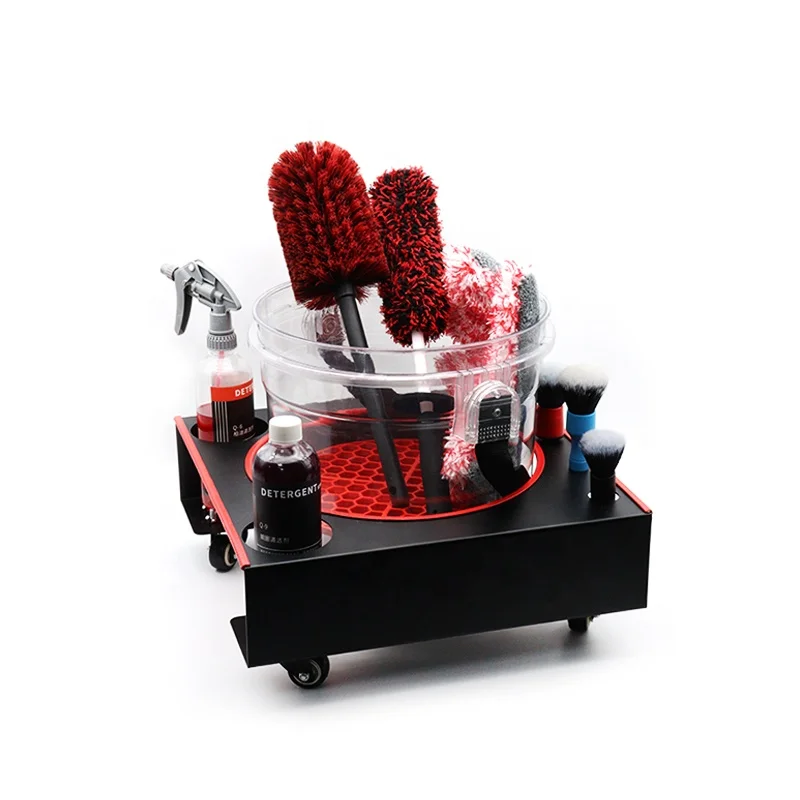 CR Free Logo Color Customized Plastic Wheeled Car Washing Tool Bucket Rolling Trolley For Detailing