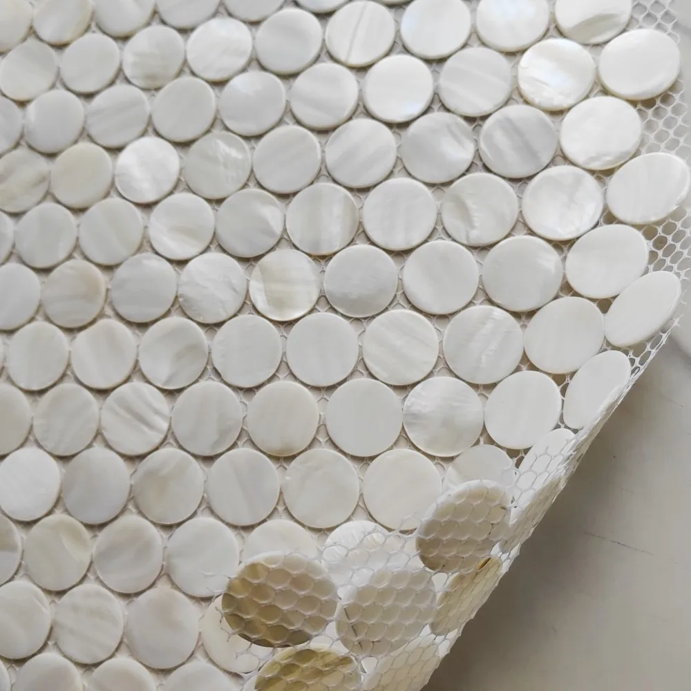 China Factory Round Shape Super White Mother Of Pearl Shell Mosaic Tiles Sheet Kitchen Backsplash