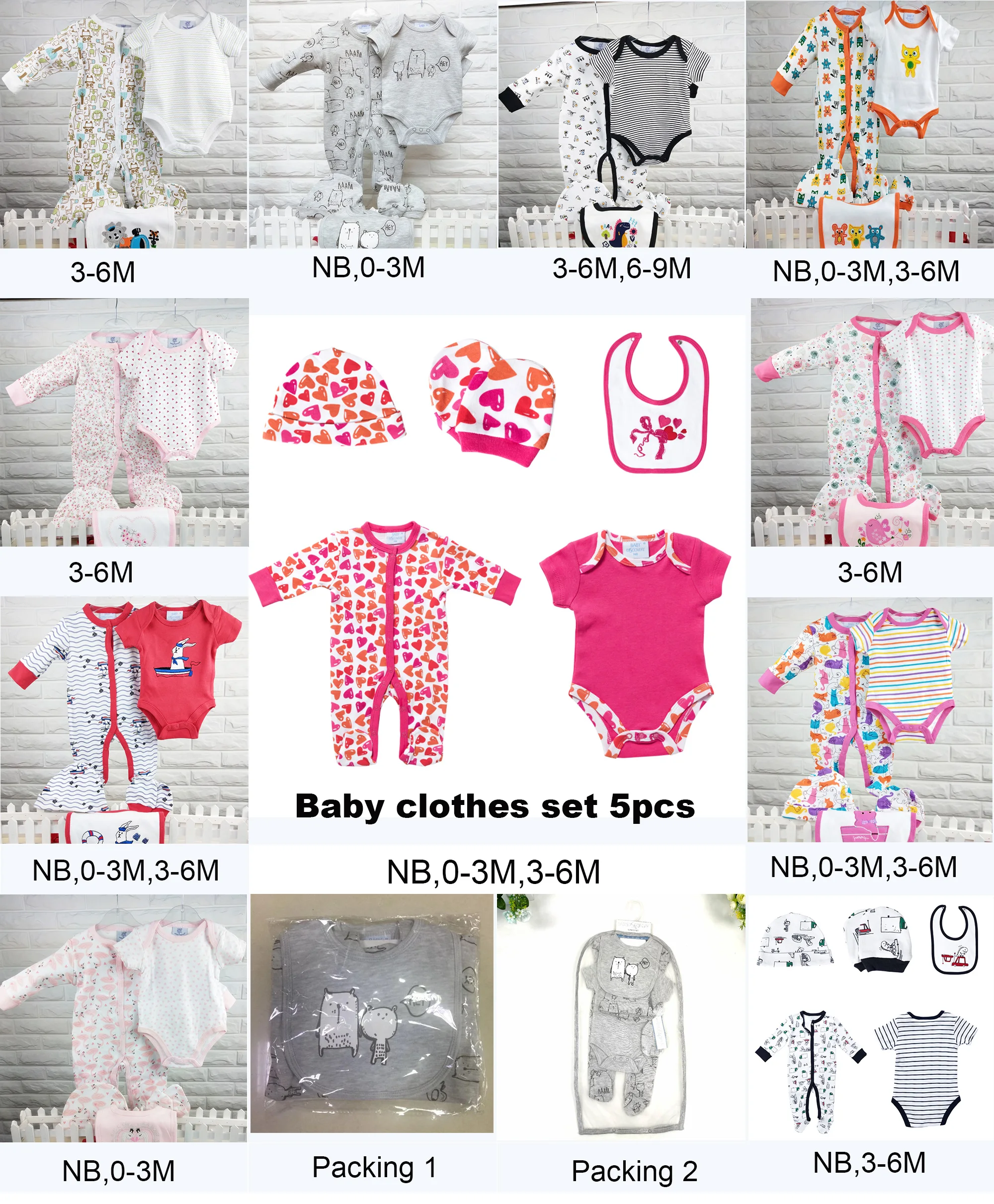 
Spring Autumn 5pcs new born girl baby clothes gift set infant 100%cotton baby romper clothing set 