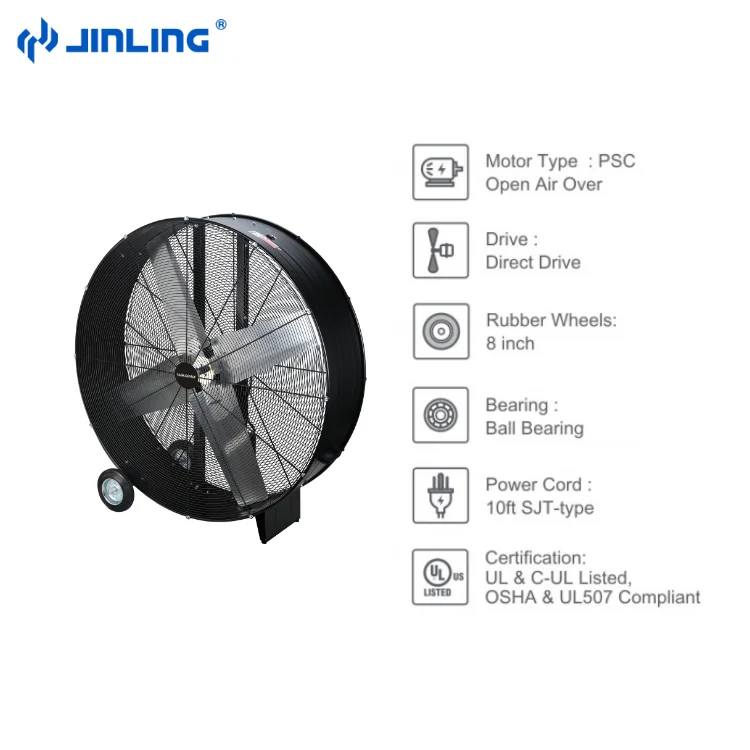120V 48 inch Big Industrial Drum Fan Heavy Duty Direct Drive Floor Fan Air Cooling Barrel Fan