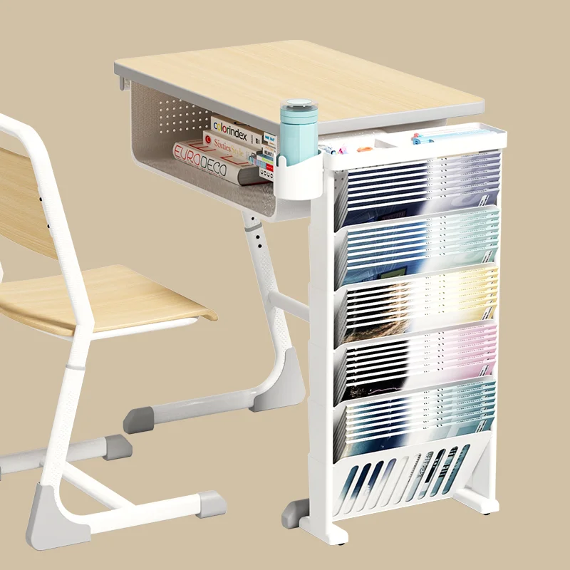 Portable Plastic 5-Tier Book Cart with Wheels, High Capacity Partition Storage, Side Table Organizer for Multiple Scenes