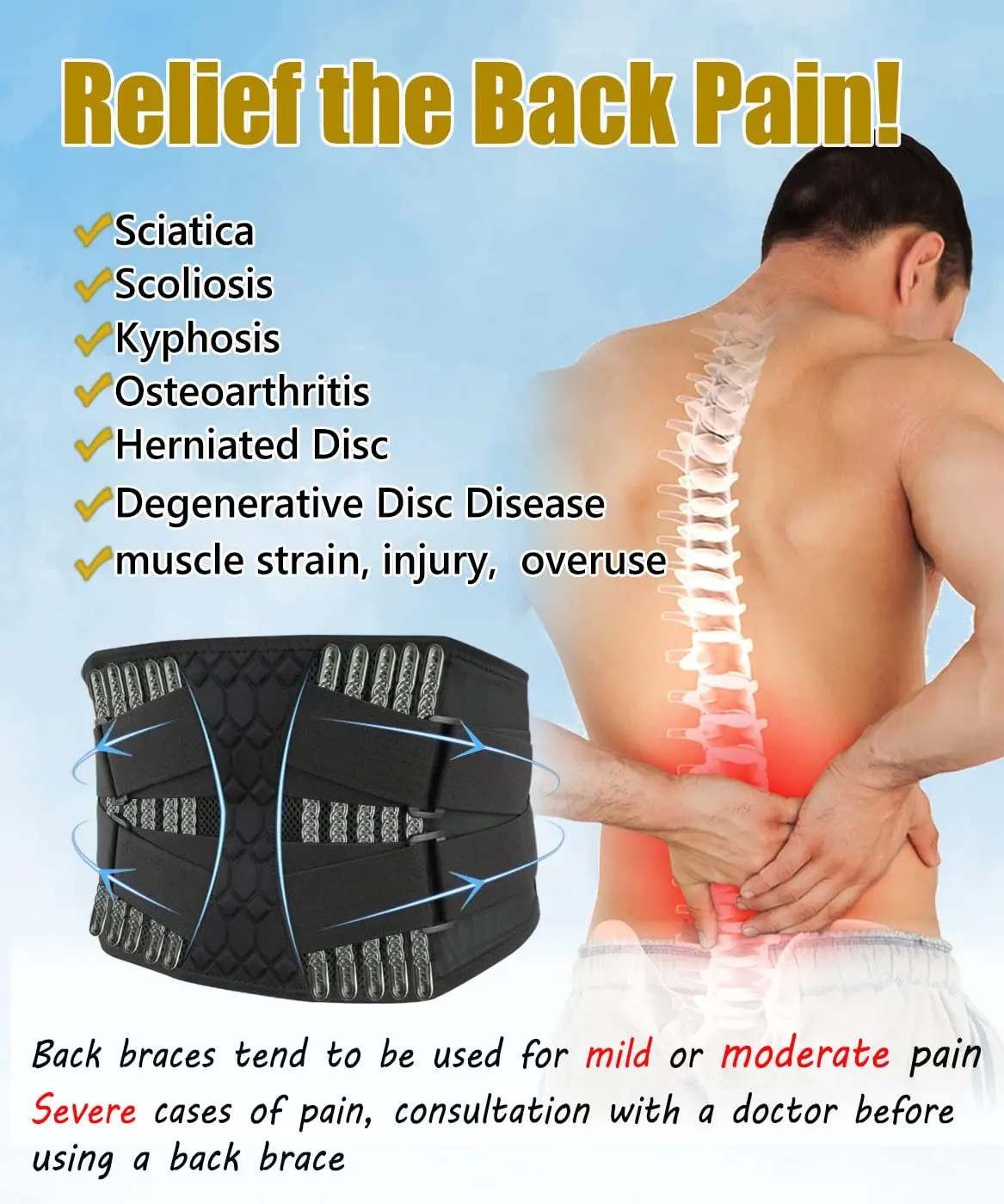 Technology Pain Relief Support Back Brace Breathable Back Brace for Men Lower Back Pain Relief
