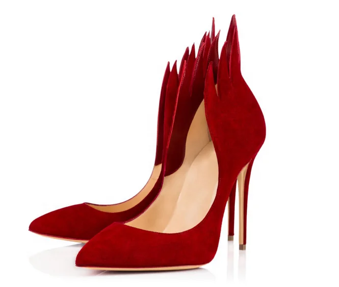 2022 trendy fancy hot fashion fire shape high heel pointed toe pumps for ladies and women