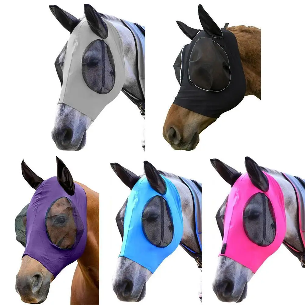Anti Mosquito Mesh Equine Horse Fly Mask Horse Head Ear Cover Comfortable Anti Fly Files Mask