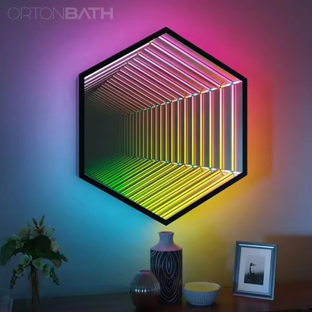 Зеркало ORTONBATH с дистанционным управлением светодиодное бесконечное настенное зеркало рамка с многоцветным изменяющимся светом светодиодное восьмиугольное туннельное зеркало