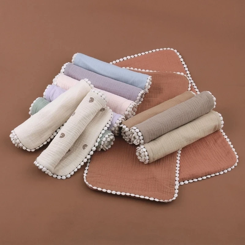 Pure Cotton Muslin Baby Bib Macrame Rainbow Printed Girls Boys Feeding Burp Cloth