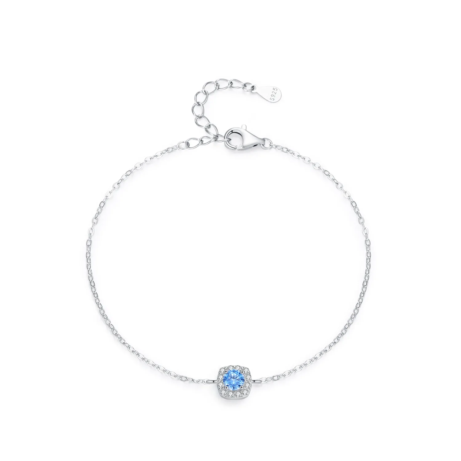 SPJ Fashion 925 Sterling Silver Sea Blue 5A Cubic Zirconia Square Chain Bracelet Accessories For Women Wedding Party Jewelry