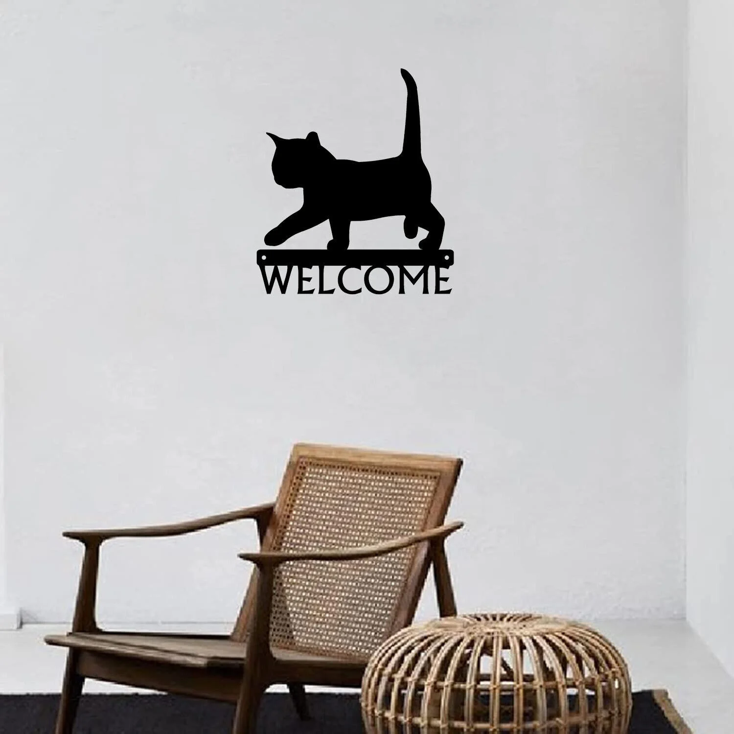 Customizable Laser Cut Black Cat Metal Wall Art Decoration Home Welcome Sign Decor