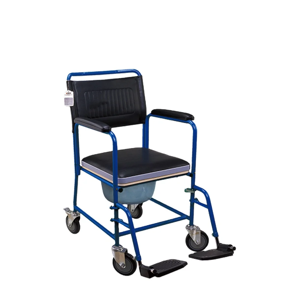 bedroom seat with bucket wheels Steel Wheelchair Rolling Shower Commode Toilet Chair for  elderly people steel commode chair