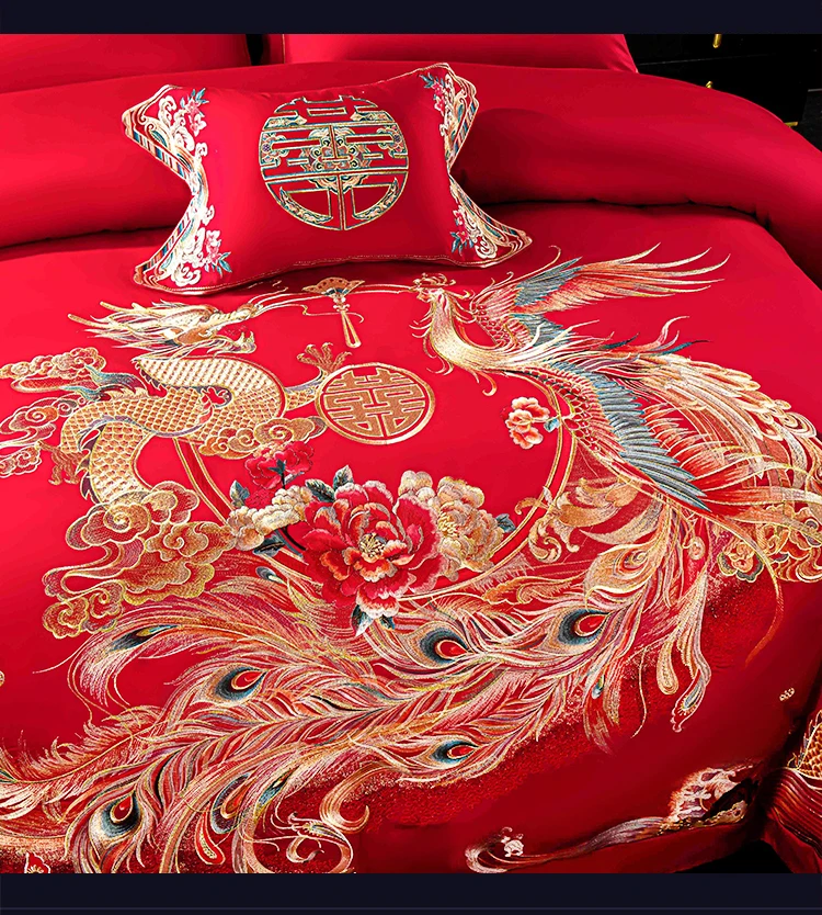 2023 New  100 s long staple cotton wedding bed sheets 4-piece set luxury bedding sets embroidery bed cover