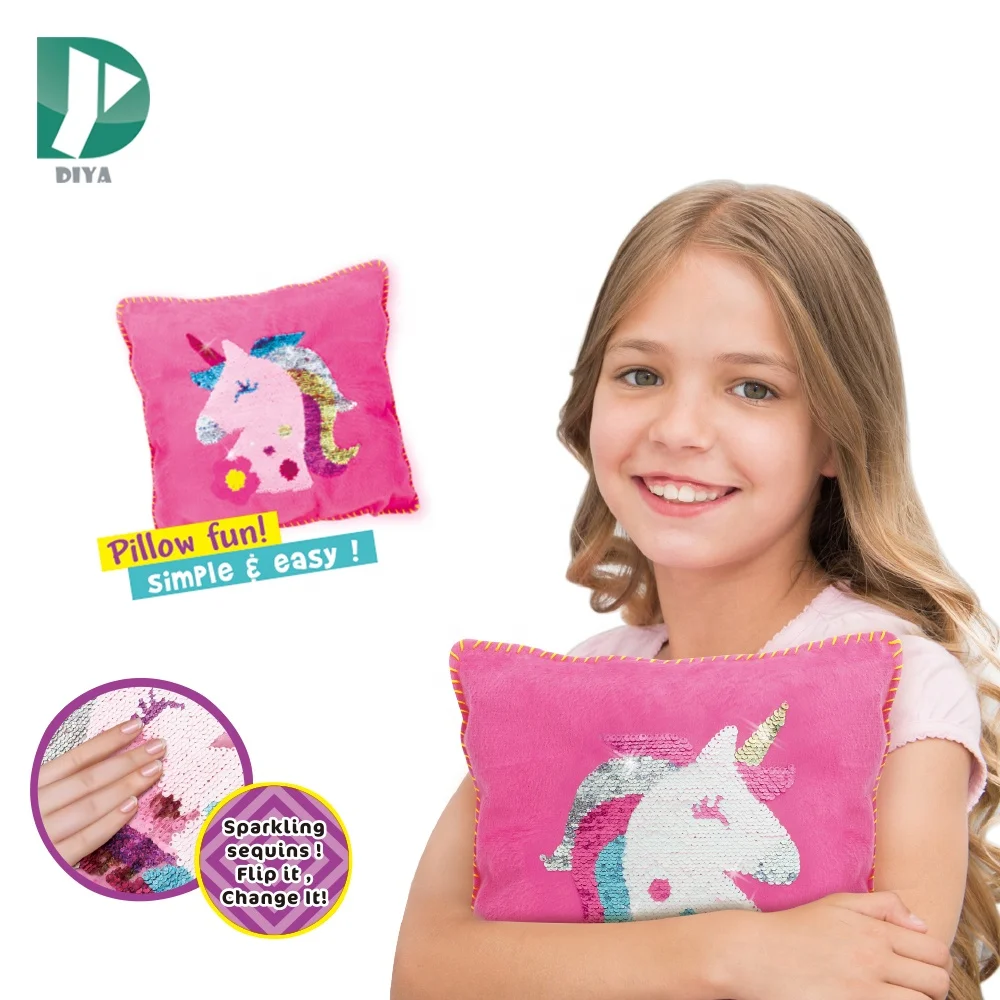 Lovely craft toys changing color unicorn dakimakura owl sequin pillow for children