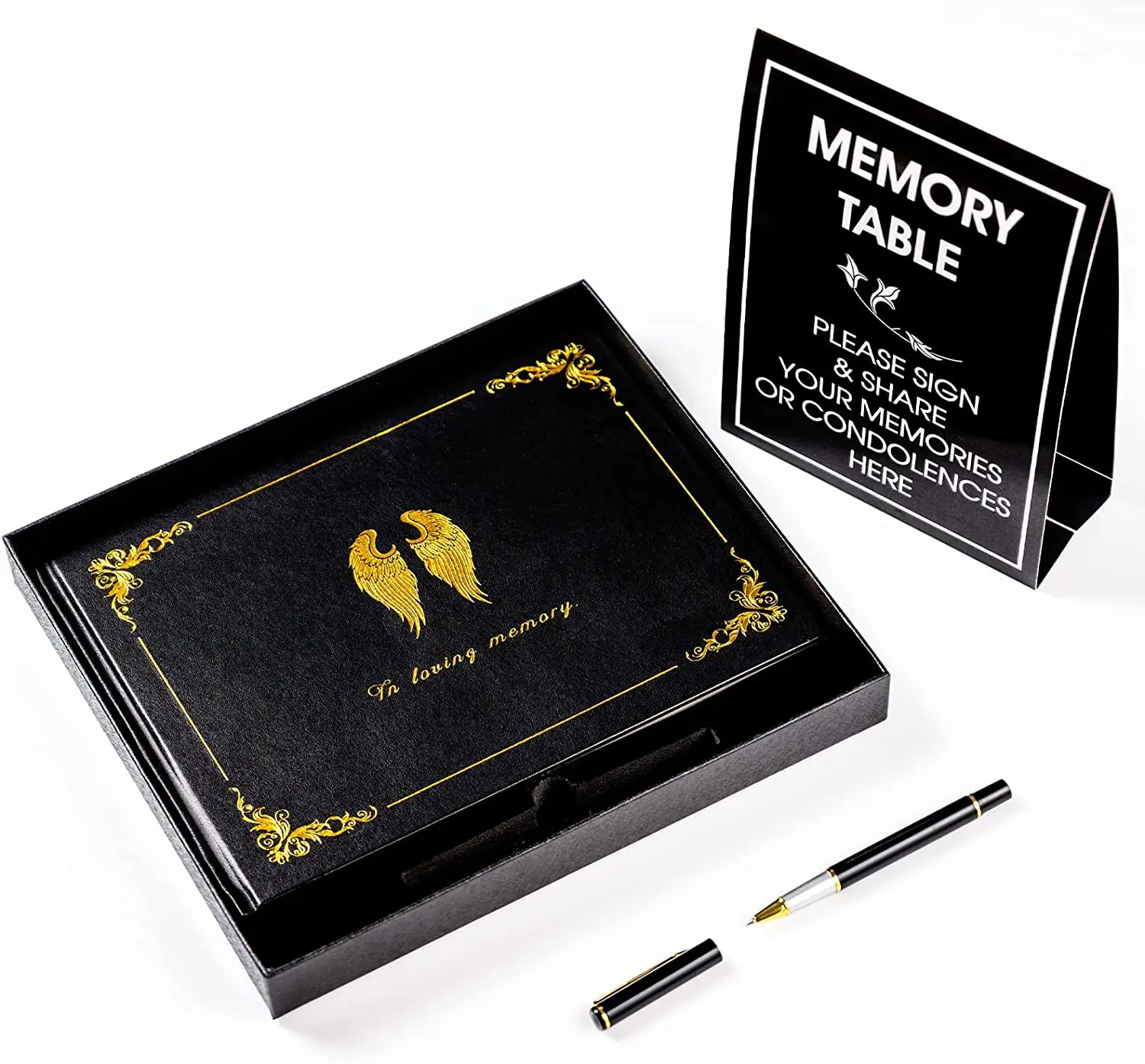 Custom on Demand  Black Hard Cover Memorial Guest Book Memorial Guest Book for Funeral in Loving Memory with Foil Stamping