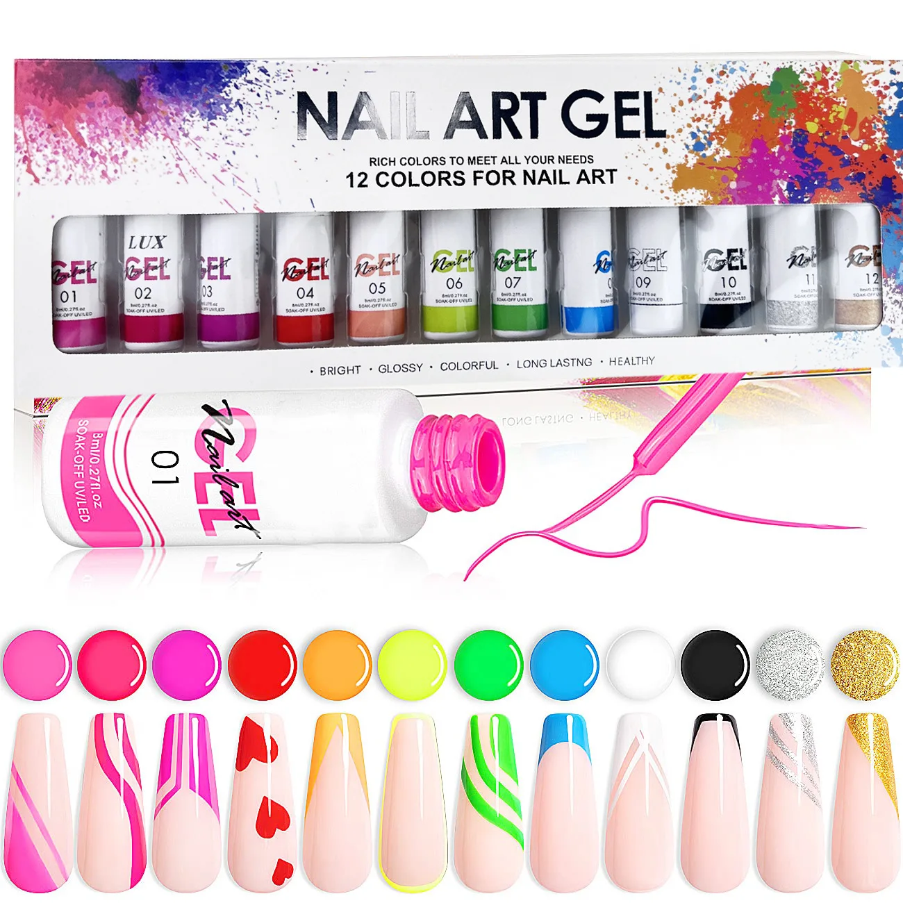 6/12pcs set Liner Gel Nail Polish Macaron Liner Gel 8ml broken diamond DIY Graffiti Painting Stripe Nail Art Tools
