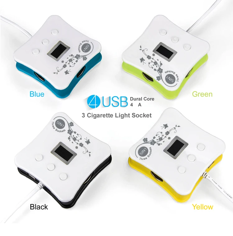 Wholesale 3 in 1 Sockets Car Cigar Cigarette Lighter Charger 12V With 4 Dual USB Ports Car Charger